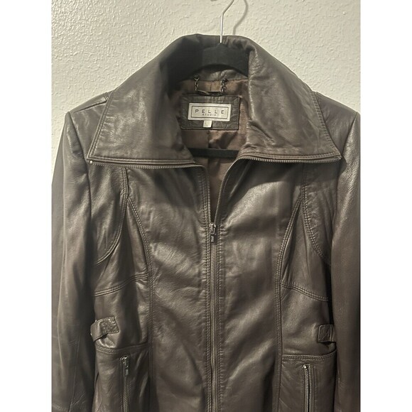 Pelle Studio Womens Vintage Leather Jacket Coat Size L Soft Zipper Sleeve Brown - Picture 1 of 15